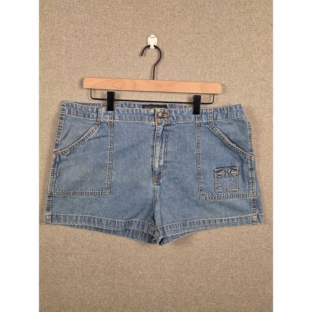 Kyoto Kasuals Denim Shorts Womens 15/16 High Rise Utility Patch Pocket Blue